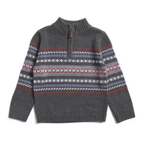 NWT JARVIS ARCHER Toddler Boys Cotton Mock Neck Jacquard Pullover Gray Sweater
